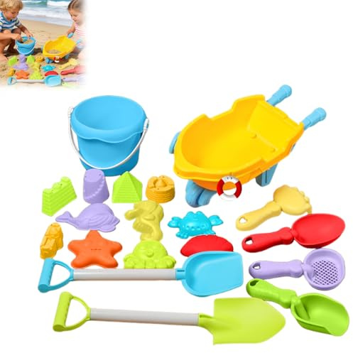 Sandspielzeug Set 19 Stück Sandkasten Spielzeug Strandspielzeug Kinder Junge Mädchen mit Eimer, Sandförmchen, und Schaufel Reise Sand Spielzeug ab 1 Jahr für draußen