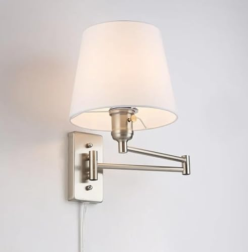 BARCELONA LED Applique da Parete CLARK con Braccio Articolato e Spina E27, Lampada da Lettura Regolabile con Paralume in Tessuto e Interruttore, Lampada Vintage per Camera da Letto e Soggiorno