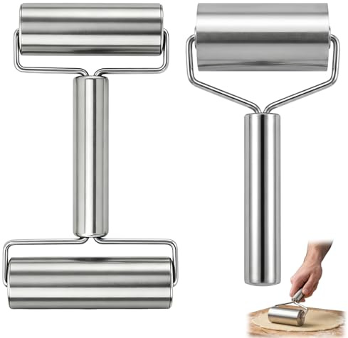2 Stück Teigroller Edelstahl,TeigrollerMit 2 Walzen,Kleiner Teigroller Edelstahl,Antihaft Rolling Pin Für Pizza, Desserts, Kekse Und Teig