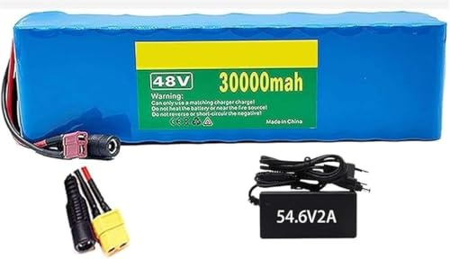 Caimcie Batería para Bicicleta eléctrica de 48 V y 30 Ah, batería Recargable para Patinete eléctrico, Compatible con Motores de 500 W, 750 W y 1000 W, con Cargador de 54,6 V y 2 A Incluido. T