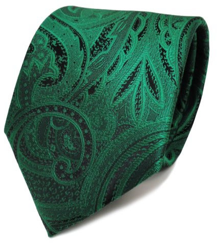 TigerTie Seidenkrawatte grün smaragdgrün schwarz Paisley - Krawatte Seide Tie