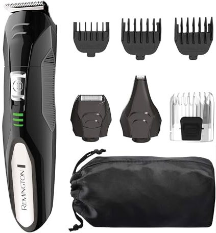 Remington All-in-One Grooming Kit, Lithium Powered, 8 Piece Set with Trimmer, Men's Shaver, Clippers, Beard and Stubble Combs, PG6025, Black