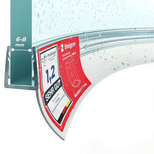 STEIGNER Duschdichtung UK12 Gebogen 80 cm 1 Stk, Glas 6-8 mm, Transparent | Duschtürdichtung für Runddusche oder Duschkabine Viertelkreis mit Duschtür - Schutz gegen Auslaufen, Flexibles Material