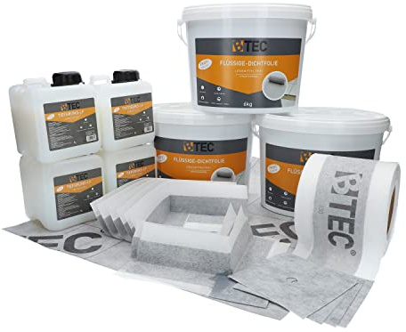 BTEC Dicht-Set 7B Dichtmaterial Innen-/Außenecken Manschetten Tiefgrund | Abdichtungsbahn 18kg Flüssigdichtfolie Dichtband großes Bad Standard Verbundabdichtung Innenbereich