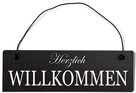 Homeyourself Herzlich Willkommen Dekoschild Türschild schwarz mit Draht