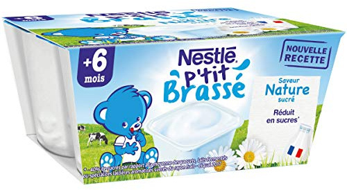 Nestlé Bébé P' Brassé Nature – Milchproduktion ab 6 Monaten – 4 x 100 g