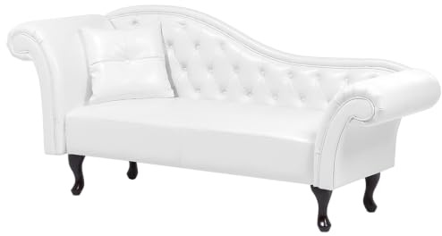 Chaiselongue im Chesterfield Style linksseitig Kunstleder weiß Lattes