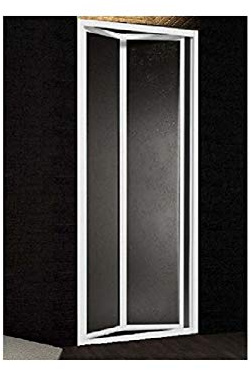 Porta doccia a nicchia apertura due ante libro alluminio argento satinato e acrilico opaco effetto bagnato h.185cm BOREAS (85/90 cm)