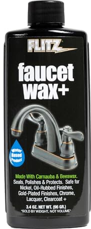 Flitz Faucet Wax - Cleans Metal, Protects Against Fingerprints, Water Spots - Restores Shine - Safe for Nickel, Brass, Copper, Stainless Steel, and More - 3.4 oz