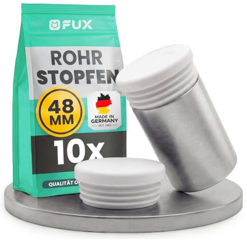 FUX Rohrstopfen rund 48mm Weiß - 10 Stück, 3-4mm Wandstärke | Lamellenstopfen für Rundrohre, werkzeuglos einsteckbar, wetter- und UV-beständig, als Möbelgleiter und Endkappe