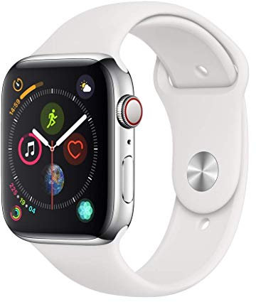 Apple Watch Series 4 (GPS + Cellulare, 44MM) Cassa in Acciaio Inossidabile Argento con Cinturino Sport Bianco (Ricondizionato)