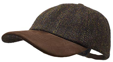 Borges & Scott Munro Baseball Cap - 100% Wolle - Harris Tweed – Schirm aus Nubuk Leder - Kaffee Braun
