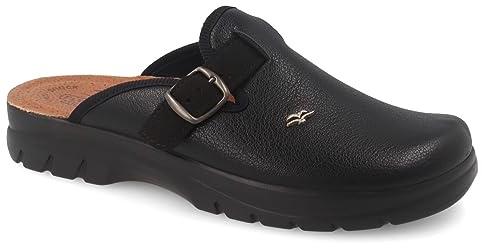 Fly Flot | Classic Man, Pantofole Uomo con Fibbia Regolabile, Ciabatta con Tomaia Stretch Adattiva in Microfibra Elasticizzata, Sottopiede imbottito in Pelle Antishock, Nero, 41