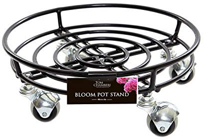 Samuel ALEXANDER Handcrafted Heavy Duty Round Black Metal Garden Patio Plant Flower Pot Stand Caddy Trolley on Strong Metal Castor Wheels 32cm