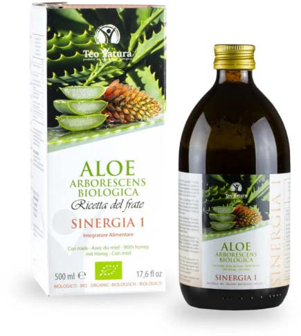 Teo Natura Sinergia 1 – Integratore da Bere - Ricetta Classica di Padre Zago con Aloe Arborescens, Miele e Alcool Biologico - 500 ml (Confezione da 1)