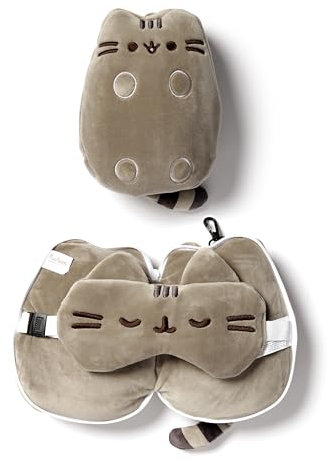 Pusheen Relaxeazzz Reisekopf- Kissen mit Augenmaske raun, mit Augenmaske, Bestickt, 95% Polyester, 5% Elasthan.