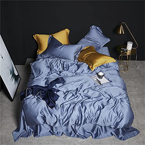 Women Green 100% Silk Bedding Set Beauty Double Queen King Duvet Cover Bed Linen Fitted Sheet Pillowcase Blue,Flat Bed Sheet,King