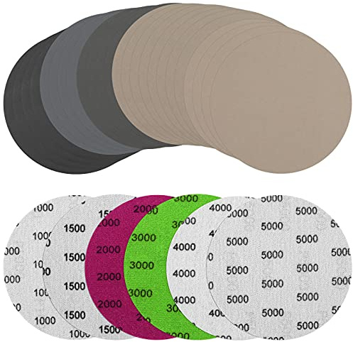 Eokeey Schleifpapier 125mm Klett, Runde Schleifscheiben 1000/1500/2000/3000/4000/5000 Grits, Nasse Trockene Exzenterschleifer Schleifpapier für Metall Holz (24 Stück）