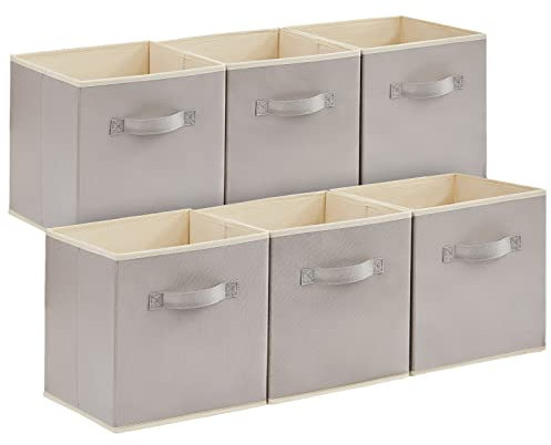Lifewit Juego de 6 Cubos de almacenamiento plegables, Cestas de Almacenamiento de Tela, Cajas de Almacenamiento con asas, Organizadores para ropa, Juguetes, 26.5 x 26.5 x 28 cm, 18L, Gris Claro