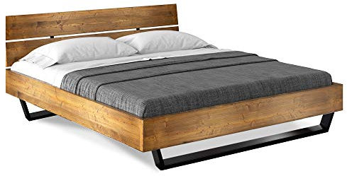 moebel-eins CURBY Massivholzbett Doppelbett Kufenbett mit Kopfteil aus massiver Thermo -Fichte, hochwertige Verarbeitung, einfacher Aufbau, Made in Germany, 90 x 200 cm, Vintage