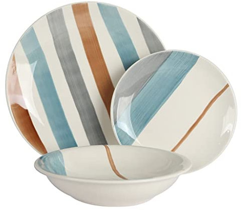 Servizio di Piatti da Tavola in Ceramica Summer Stripe Azzurro 18 Pezzi