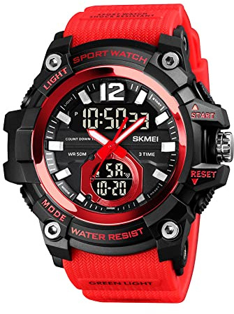 XHJL Mens Military Digital Watch Multifunctional Sports Watches Compass Watches with Alarm Waterproof 50M Barometer Thermometer Stopwatch LED Backlight Watch,12/24 Hour Format
