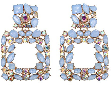 EVER FAITH Strass Ohrringe Österreichischer Kristall Geometrisch Statement Hell Blau