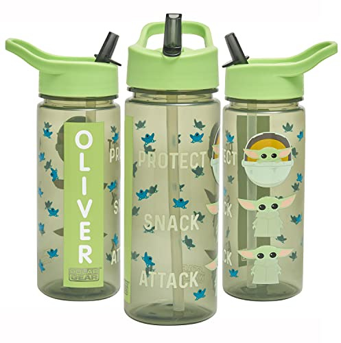 Star Wars Mandalorian Personalised Sticker Water Bottle Straw 500ml – Official Star Wars Merchandise by Polar Gear, Kids Reusable Non Spill BPA Free Tritan – Green