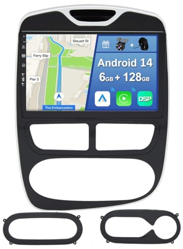 YUNTX [6GB+128GB] Android 14 Autoradio per Renault Clio(2012-2016)-[Incorporato Carplay/Android Auto/DSP/GPS]-IPS 2.5D 9 Touch Screen-CAM+MIC-DAB/Mirror Link/Bluetooth 5.0/WiFi/USB/4G