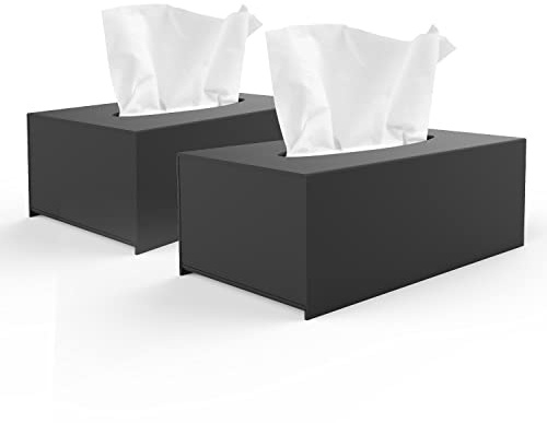 EFUTURETIME 2stk. Taschentücher Box 25 × 13 × 9cm Acryl Wasserdicht Schwarz | Kosmetiktücherbox, Taschentuchbox, Magnetische Unterseite, Rechteckig, für Bäder, Küchen und Büros