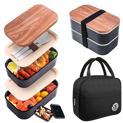 Uybieef Bento Box Adult Lunch Box with Leakproof 54OZ Black