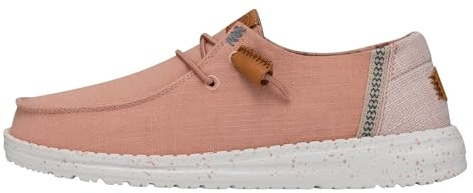 HEYDUDE Women's Wendy Washed Canvas Slip On Loafer, Rose Cloud Size 7 | Embroidered Heel, Easy On Casual Shoe, Removable Foam Insole