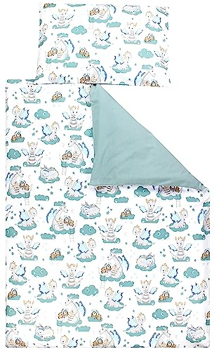 TupTam Kinder Bettwäsche Set Babybettwäsche Bettbezug 100 x 135 120 x 90 Kissenbezug 40 x 60 Jungen Mädchen 2-TLG, Farbe: Dino Bärchen Grün Grau, Größe: 135x100 cm