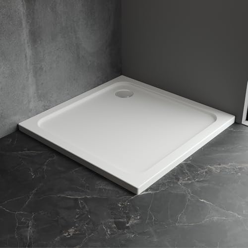 IMPTS Duschwanne 100 x 100 cm Duschtasse Komplett inkl. Ablaufgarnitur | Weiß Quadratisch aus Sanitäracryl, Super Flach für Dusch Duschkabine