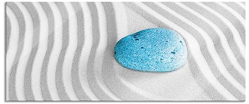 Pixxprint Glasbild Panorama, Wandbild aus Echtglas, Ein Stein im Sand mit Wellenmuster, 100x40 cm, inkl. Aufhängung und Abstandshalter