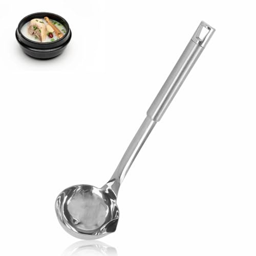 Stainless Steel Oil Separator Soup Ladle, Gravy Ladle Grease Separator Soup Spoon Ladle Fat Separator Skimmer Spoon Grease Strainer Separater Hot Pot Oil Filter Spoon for Cooking