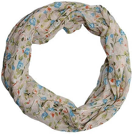 beybey® Damen Seide Loop Schal mit Blumenmuster - wunderschön und fein - Seidenschal - Loop Schal - Schlauchschal (beige)