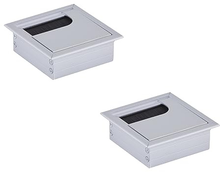 HOOZ 2 pasacables para escritorio, pasacables de aluminio de 80 mm con junta de cepillo, pasacables para mesa de oficina, encimeras, canal para cables para muebles y escritorio (cuadrado)