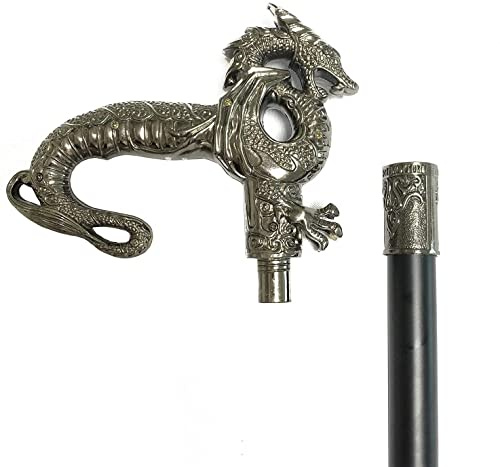 Gehstock im Vintage-Stil, Drache, Silber, Legierung, Gothic, handgefertigt, Krücke, Kostüm, Neuheitszubehör, 92 cm Present