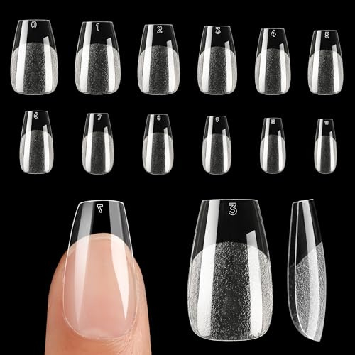 UNA GELLA Pointes à Ongles Courtes en Forme de Cercueil 12 Tailles Pointes à Ongles en Gel Courtes en Forme de Cercueil 120 Pièces Pointes à Ongles en Gel Souple à Longue Durée Transparentes Pointes à