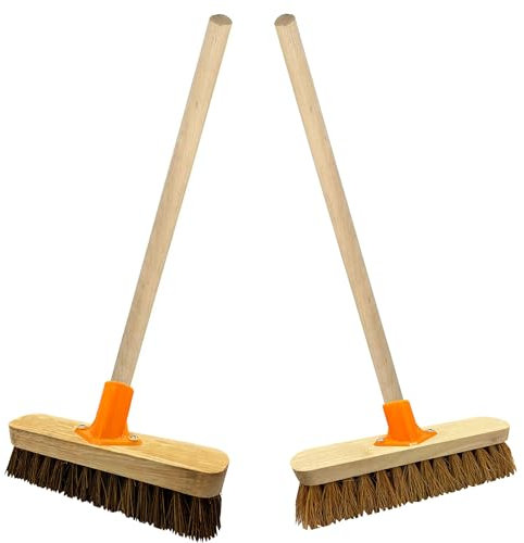 Traditional Wooden Sweeping Brushes Indoor/Outdoor With Handle 10 Coco & 12 Bassine With Support Bracket Home, Garage & Yard Sweeping Broom (1, 12 Bassine (With Support Bracket & Handle))