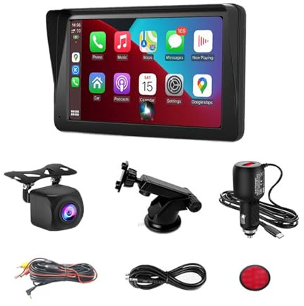 WNDUOKXH Ricevitore stereo per autoradio con touch screen IPS portatile ABS da 7 pollici per autoradio portatile per auto Bluetooth 5.0 ricevitore audio per auto, Telecamera Eye AHD
