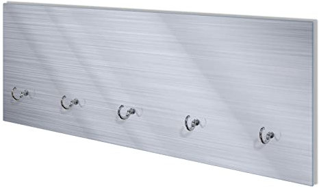 Wallario Wandgarderobe aus Glas in Größe 80 x 30 cm mit Memoboard-Funktion, Motiv: Muster aus grauen Streifen - Schraffur | 5 Kleiderhaken zum Aufhängen von Jacken