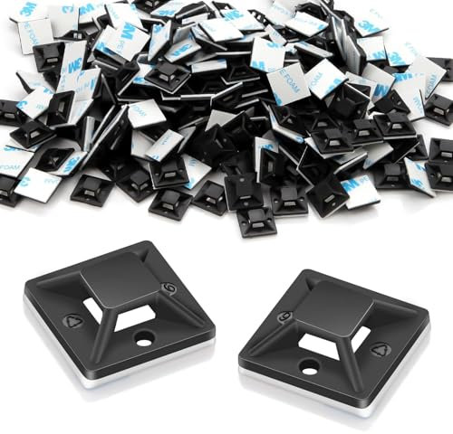 120 Pièces Attache Cable Adhesif Embase Adhesive 20MM×20MM Auto Adhesif Fil Cable Passe Serre Cable Adhesif Embase Collier de Serrage Fixation Electrique Plastique pour Collier de Serrage (Noir)