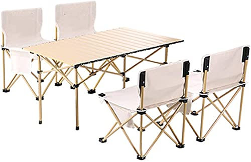 KGDJBGSE Tragbarer Campingtisch und Stühle, klappbarer Picknicktisch aus Aluminium, tragbarer Klapptisch mit 2, 4, 6 Sitzplätzen für Outdoor, Camping, Essen, Grillparty, 4 Sitzplätze