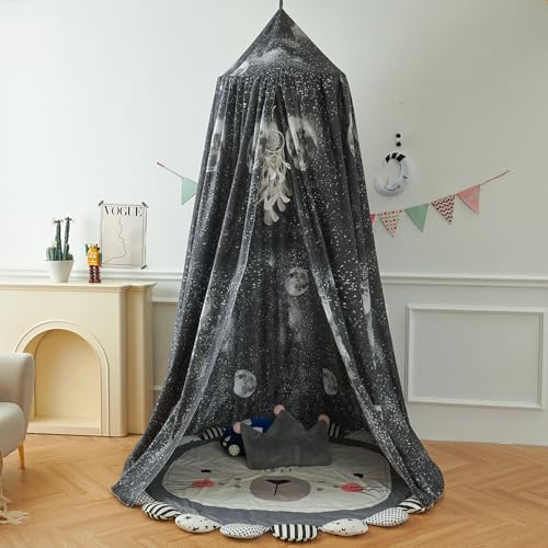 Odot Betthimmel Babybett, Sternenhimmel Betthimmel Mädchen und Jungen Himmelbett Vorhänge Kinder Baldachin Kinderzimmer Rund Hängende Princess Moskitonetz für Babyzimmer (Schwarze Sterne,65cm)