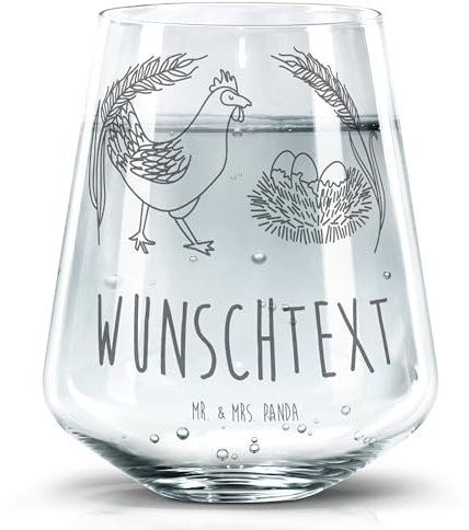 Mr. & Mrs. Panda Wasserglas Mit Gravur Huhn Stolz - Personalisierte Geschenke, Spruch, Eier, personalisierter becher, Bauernhof, Hahn, Hof, Trinkglas, Glas personalisiert, personalisiertes, Namen
