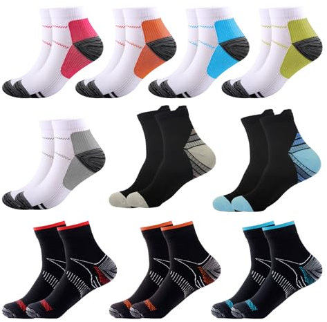 WOKICOR 10 Paar Kompressionsstrümpfe Herren/Damen Kompressionssocken Laufen Stützstrümpfe Compression Socks Sport Plantarfasziitis Socken Laufsocken Damen/Herren