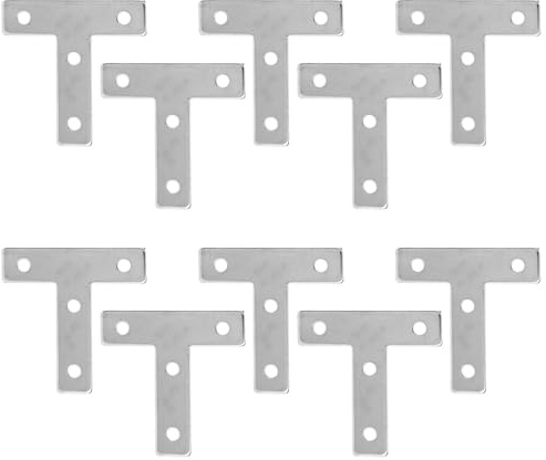 10 soportes en forma de T, 80 x 80 mm, acero inoxidable, tipo T, placa de ángulo de conexión, soportes planos de reparación para reparación de muebles de unión