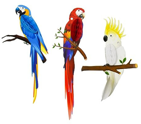 CAXUSD 3stücke Vogelwaben Papageienwaben Hawaiianische Hängedekorationen Partypapierwaben Geburtstagsgeschenk Tropische Partydeko